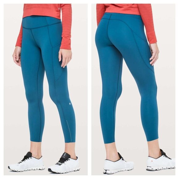 Lululemon Fast & Free 7/8 Tight II Nulux 25" Pocket Run Carbon Blue Women's 4